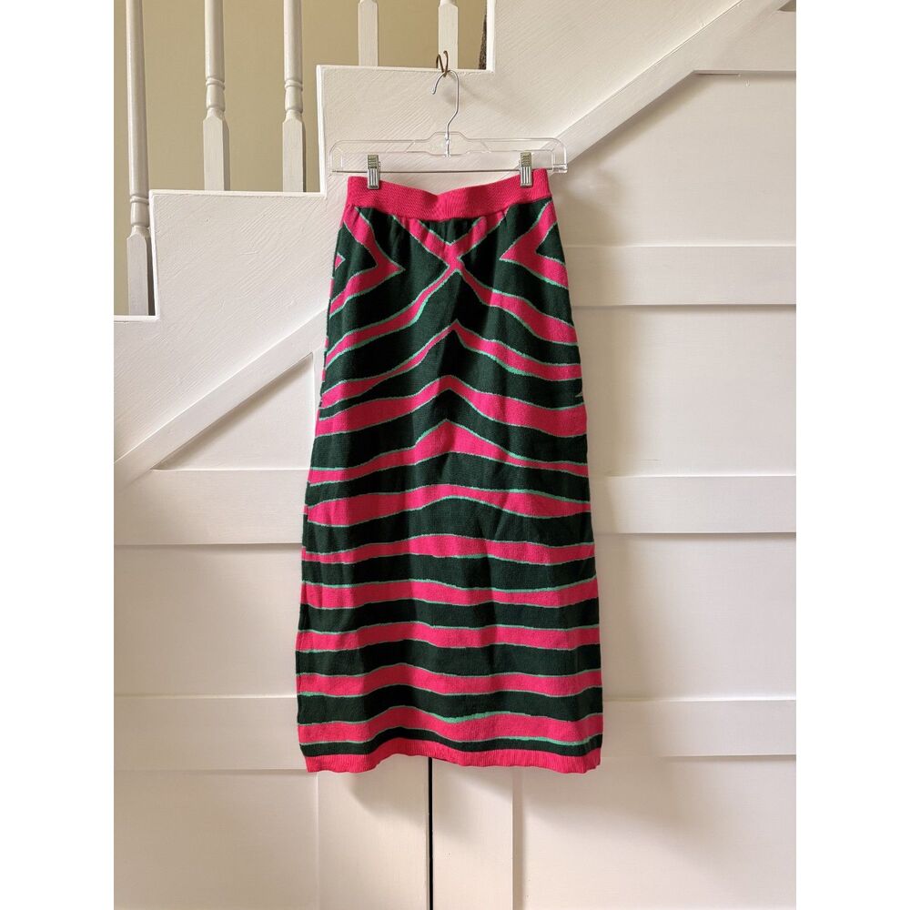 Alden Adair Pink & Green Striped Knit Maxi Skirt